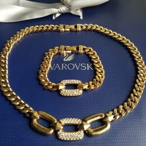 AUTHENTIC Swarovski Gold Plated Chunky Chain Link Vintage Necklace Bracelet SET